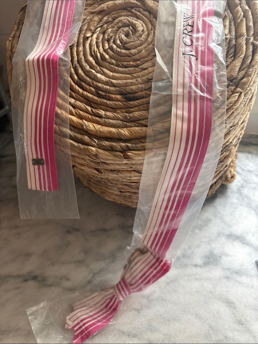 J. Crew Pink and White Striped Bow Belt